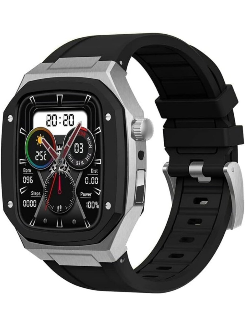 Stainless Steel Watch Case Silicone Band,For Apple Watch Series 9 8 7 6 5 4 SE